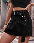 Dark Slate Gray Belted Denim Shorts with Pockets Sentient Beauty Fashions Apparel & Accessories