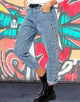 Slate Gray Button Fly Openwork Jeans Sentient Beauty Fashions Apparel & Accessories