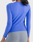 Cornflower Blue Round Neck Long Sleeve Sports Top Sentient Beauty Fashions tops