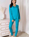 Gray Basic Bae Full Size V-Neck Soft Rayon Long Sleeve Top and Pants Lounge Set