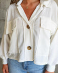 Light Gray Ribbed Collared Neck Button Up Jacket Sentient Beauty Fashions Apparel & Accessories