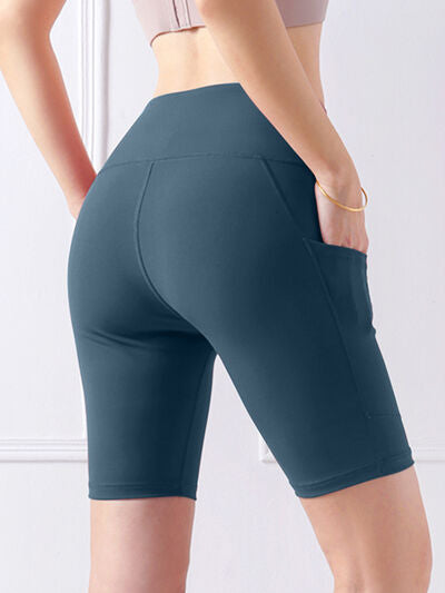 Light Gray Pocketed High Waist Active Shorts Sentient Beauty Fashions Apparel & Accessories