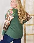 Dark Slate Gray Hailey & Co Full Size Waffle-Knit Leopard Blouse Sentient Beauty Fashions Apparel & Accessories