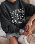 Dark Slate Gray Skeleton Graphic Round Neck Long Sleeve Sweatshirt Sentient Beauty Fashions Apparel & Accessories