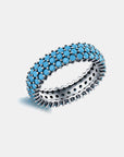 White Smoke 925 Sterling Silver Triple Row Artificial Turquoise Ring Sentient Beauty Fashions jewelry