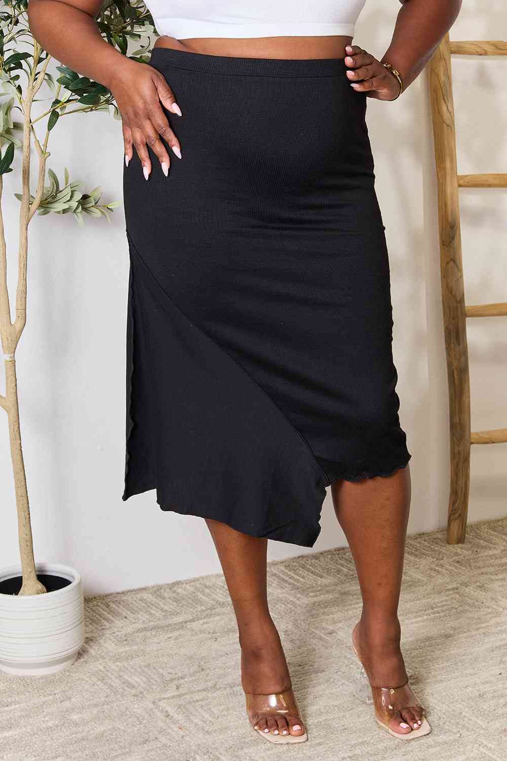 Gray Culture Code Full Size High Waist Midi Skirt Sentient Beauty Fashions Apparel &amp; Accessories