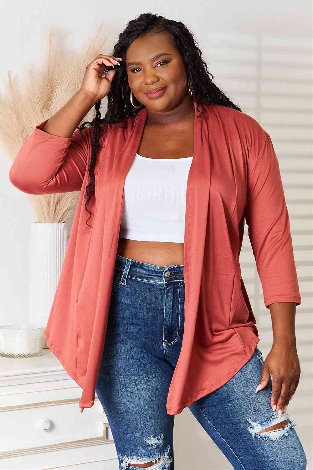 Light Gray Culture Code Full Size Open Front Cardigan Sentient Beauty Fashions Apparel &amp; Accessories
