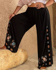 Rosy Brown Plus Size Flower Elastic Waist Wide Leg Pants Sentient Beauty Fashions Apparel & Accessories