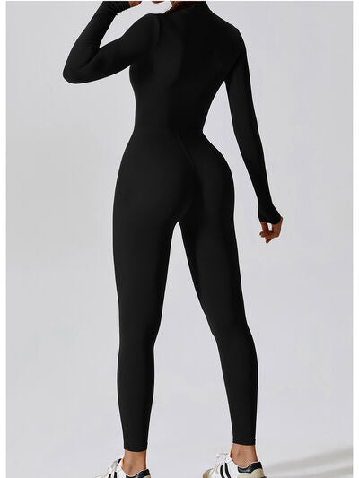 Black Zip Up Mock Neck Long Sleeve Jumpsuit Sentient Beauty Fashions Apparel &amp; Accessories