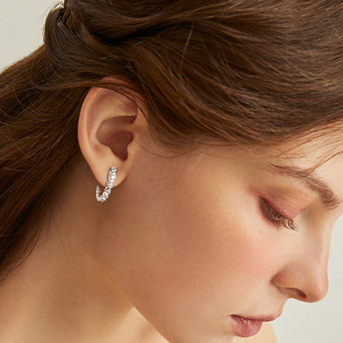 Rosy Brown Inlaid Moissanite 925 Sterling Silver C-Hoop Earrings Sentient Beauty Fashions earrings