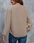 Light Slate Gray Asymmetrical Neck Buttoned Long Sleeve Top Sentient Beauty Fashions Apparel & Accessories
