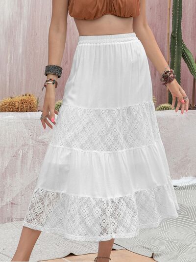 Gray Lace Detail High Waist Tiered Skirt Sentient Beauty Fashions Apparel &amp; Accessories