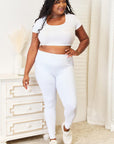 Antique White Double Take Wide Waistband Sports Leggings Sentient Beauty Fashions Apparel & Accessories
