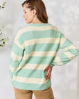 Light Gray Sew In Love Full Size Contrast Striped Round Neck Sweater