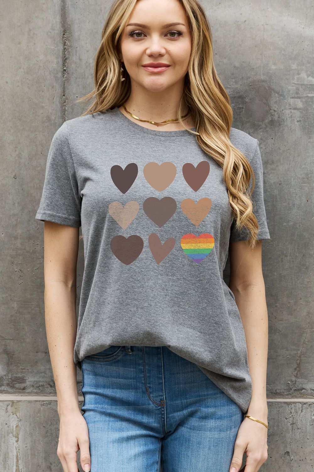 Light Slate Gray Simply Love Full Size Heart Graphic Cotton Tee Sentient Beauty Fashions Apparel &amp; Accessories