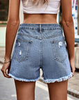 Dark Gray Distressed Button Fly Denim Shorts with Pockets Sentient Beauty Fashions Apparel & Accessories