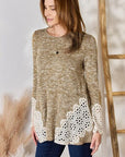 Gray Hailey & Co Round Neck Crochet Detail Knit Top Sentient Beauty Fashions Apparel & Accessories