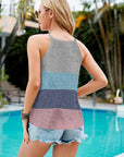 Dark Slate Gray Color Block Round Neck Sleeveless Knit Top