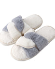 Light Gray Faux Fur Twisted Strap Slippers Sentient Beauty Fashions