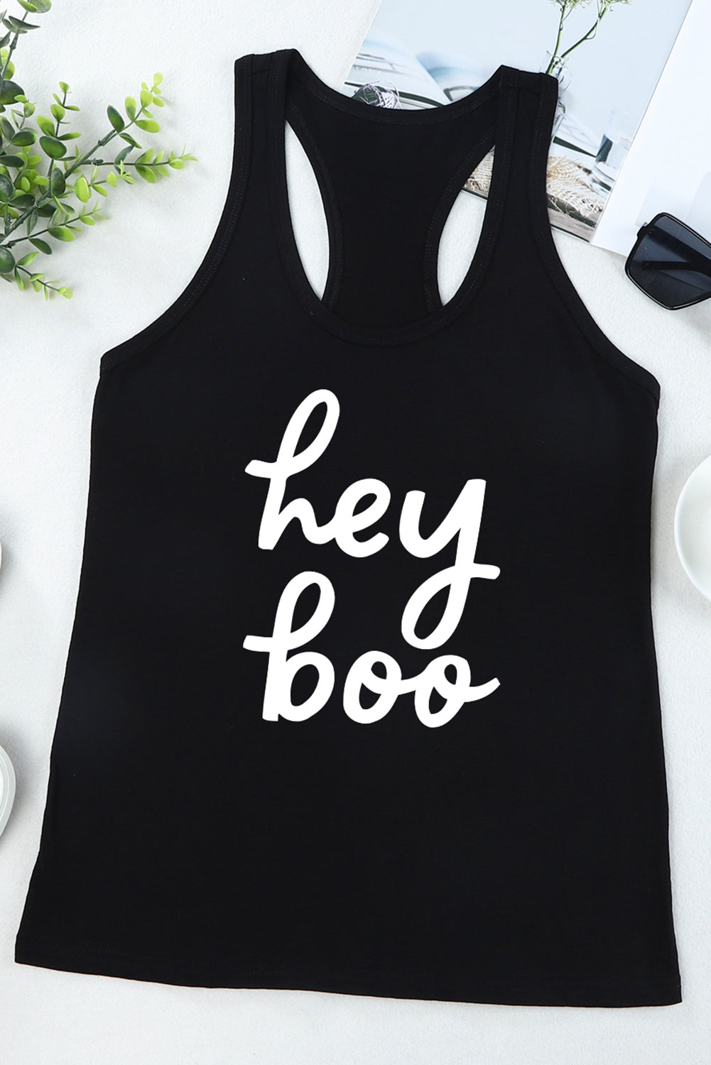 Black HEY BOO Graphic Tank Top Sentient Beauty Fashions Apparel & Accessories