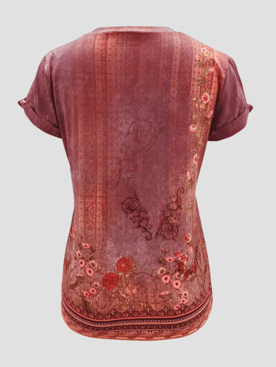Sienna Printed Round Neck Short Sleeve T-Shirt Sentient Beauty Fashions Apparel & Accessories