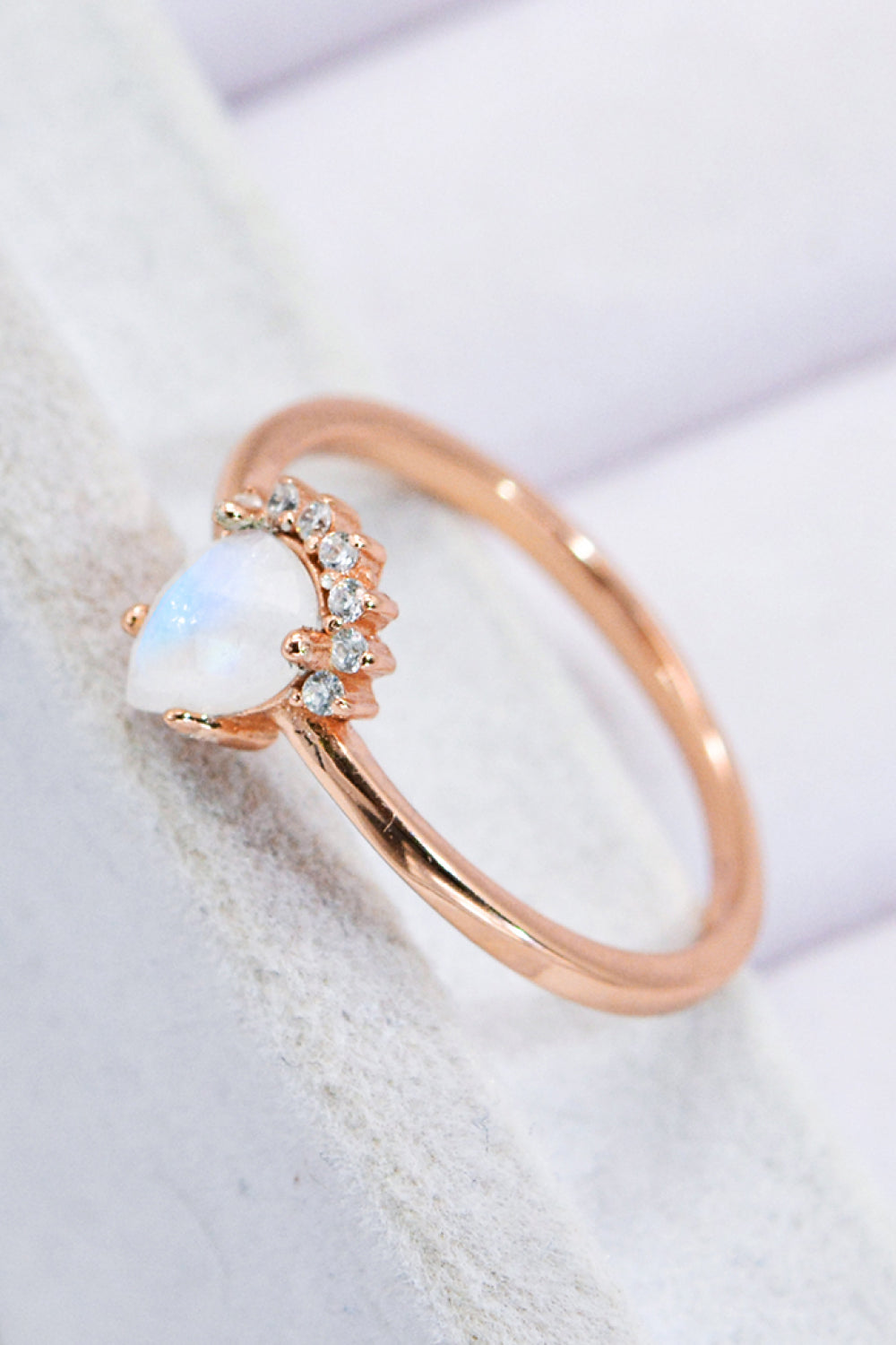 Light Gray 18K Rose Gold-Plated Pear Shape Natural Moonstone Ring Sentient Beauty Fashions rings