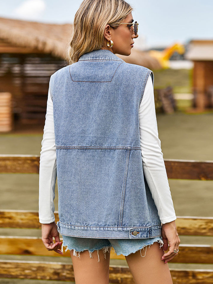 Rosy Brown Sleeveless Denim Jacket with Pockets Sentient Beauty Fashions Apparel &amp; Accessories