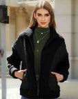 Black Zip-Up Collared Neck Jacket Sentient Beauty Fashions Apparel & Accessories