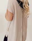 Gray Color Block Exposed Seam Dropped Shoulder Hoodie