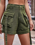 Dim Gray High Waist Denim Cargo Shorts Sentient Beauty Fashions Apparel & Accessories