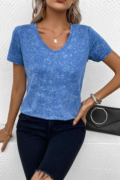 Light Gray Heathered V-Neck Short Sleeve T-Shirt Sentient Beauty Fashions Apparel &amp; Accessories