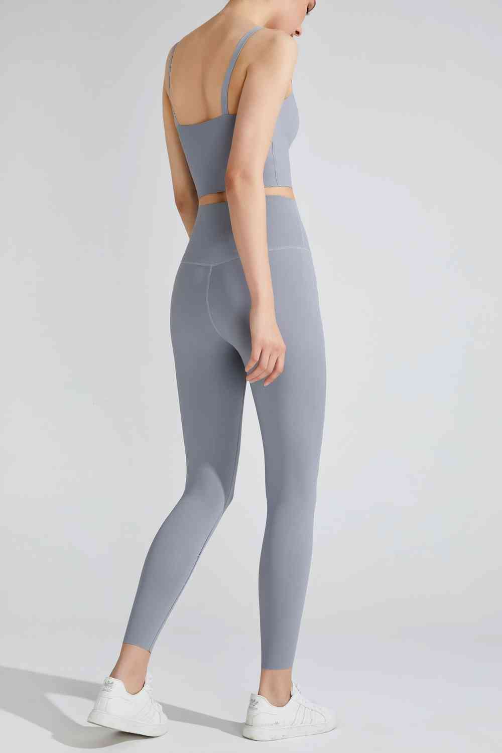 Light Gray Wide Waistband Sports Leggings Sentient Beauty Fashions Apparel & Accessories