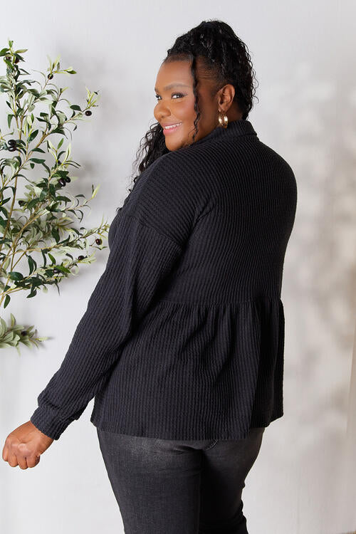 Light Gray Heimish Full Size Waffle-Knit Button Down Blouse Sentient Beauty Fashions Apparel &amp; Accessories