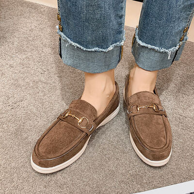 Rosy Brown Metal Buckle Flat Sneakers Sentient Beauty Fashions Shoes