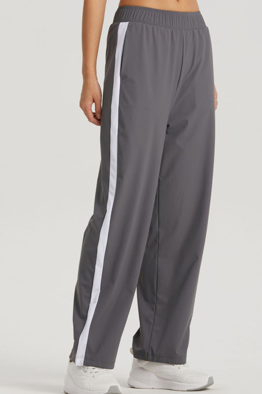 Dim Gray Side Stripe Elastic Waist Sports Pants