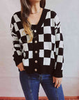 Black Checkered Open Front Button Up Cardigan Sentient Beauty Fashions Apparel & Accessories