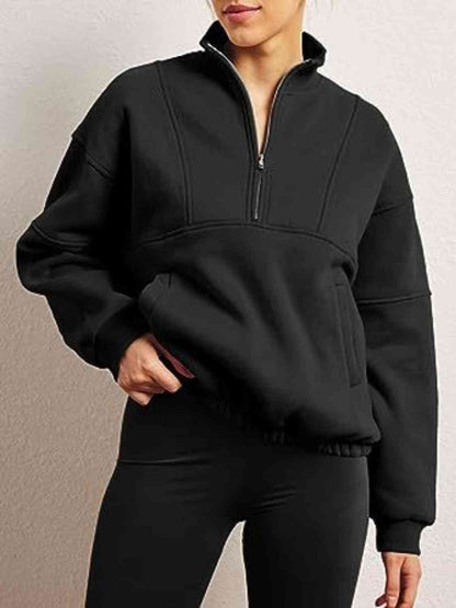 Black Half-Zip Long Sleeve Sweatshirt