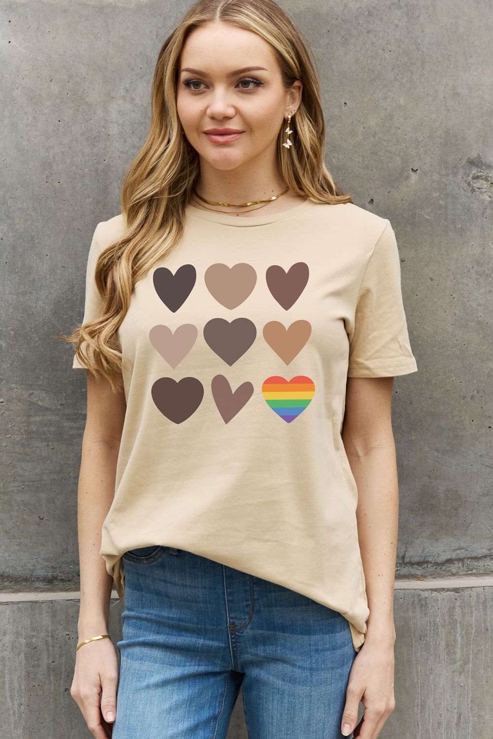 Rosy Brown Simply Love Full Size Heart Graphic Cotton Tee