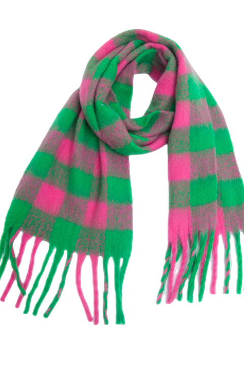 Sea Green Plaid Fringe Detail Polyester Scarf