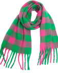 Sea Green Plaid Fringe Detail Polyester Scarf Sentient Beauty Fashions Apparel & Accessories