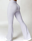 Light Gray Twisted High Waist Active Pants with Pockets Sentient Beauty Fashions Apparel & Accessories