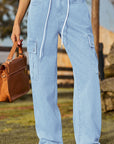 Dark Gray Loose Fit Drawstring Jeans with Pocket Sentient Beauty Fashions Apparel & Accessories
