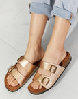 Gray MMShoes Best Life Double-Banded Slide Sandal in Gold Sentient Beauty Fashions shoes