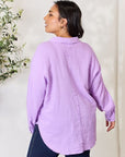 Thistle Zenana Full Size Texture Button Up Raw Hem Long Sleeve Shirt Sentient Beauty Fashions Apparel & Accessories