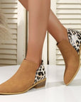 Light Gray PU Leather Leopard Low Heel Boots Sentient Beauty Fashions shoes