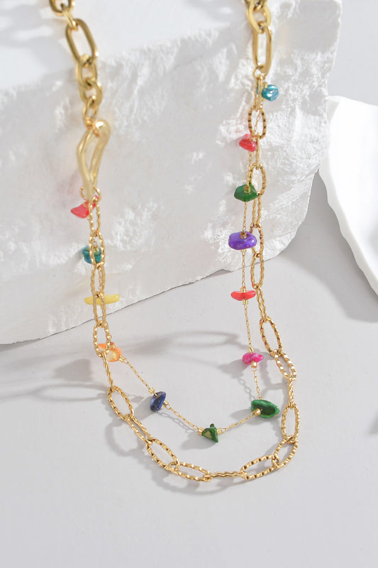 Light Gray Multicolored Stone Double-Layered Necklace