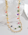 Light Gray Multicolored Stone Double-Layered Necklace Sentient Beauty Fashions jewelry