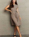 Rosy Brown Round Neck Tie Waist Dress