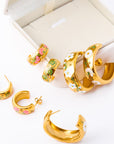 Beige Stainless Steel 18K Gold Plated Ring Shape C-Hoop Earrings Sentient Beauty Fashions jewelry