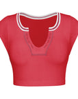 Maroon Notched Neck Cap Sleeve Cropped Tee Sentient Beauty Fashions Apparel & Accessories